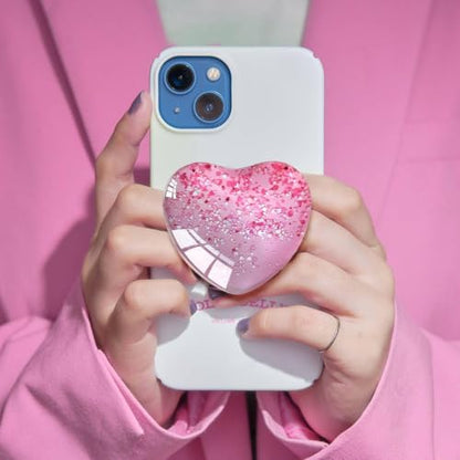 Expandiing Moblile Cell Phone Grip Heart Shape Glass Holder for Smartphones, Cellphone Collapsible Stand（ Pink Red