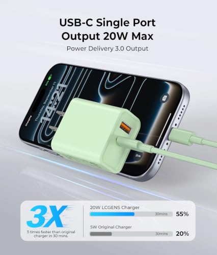 [2 Pack] 20W USB C Charger Block, Dual Ports Fast Charging Adapter - color: 2-Pack Mint Green