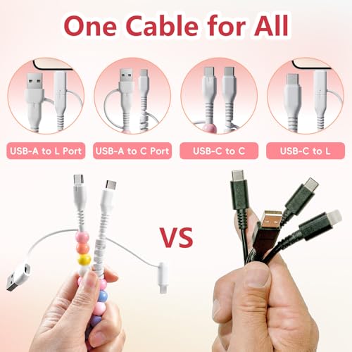IIIZ 4-in-1 Beaded Charger 65W USB C Carplay Cable for iPhone Duo/18/Galaxy - color: Colorful