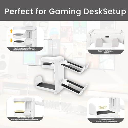 Rotating Headphone Stand with 360° Swivel - Adjustable Clamp-on Under Desk Headset Holder, Universal Gaming & Office Headphone Hanger - color: Pink