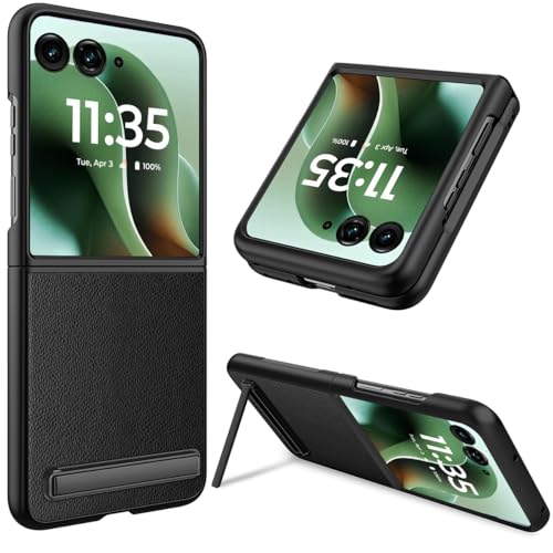 NINKI for Motorola Razr 2025/2024 Case with Kickstand & Screen Protector, Slim Thin Leather Drop-Proof Protective Razr60 Cell Phone Cover for Motorola Moto Razr 60 Case 2025 with Stand – Black - color: Black, size: moto razr 2024/2025 /razr 50/60