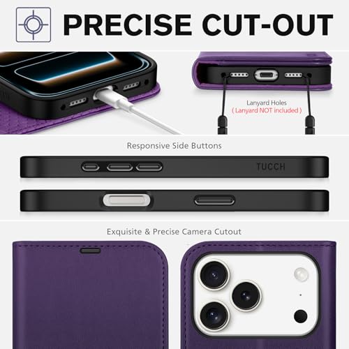 TUCCH Wallet Case for iPhone 17 Pro (6.3") 2025, 4 Card Holder, Deep Purple | RFID Blocking, Viewing Stand, Shockproof TPU Shell, PU Leather, Magnetic Closure, Protective Folio Flip Cover - color: Deep Purple