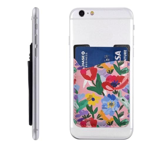 Hippie Red Card Holder Phone Wallet Floral Flower Adhesive Slim Credit Card Holder for Cell Phone and Phone Case Card Holder Stick on Wallets - color: Hippie Flowers