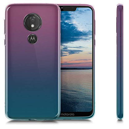 kwmobile Case Compatible with Motorola Moto G7 Power - Case Transparent Gradient Phone Cover - Bicolor Dark Pink/Blue/Transparent