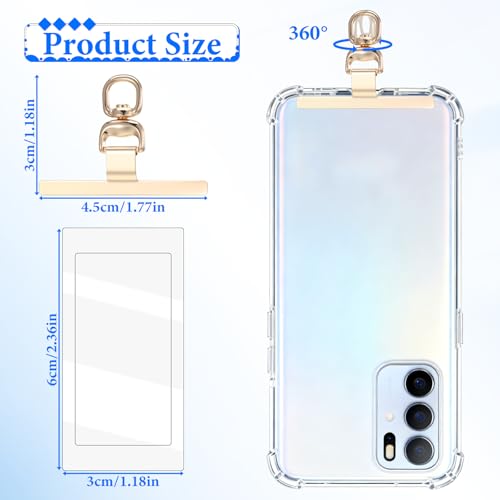 Phone Tether Tab, 360°Rotatable Phone Lanyard Tab Ultra-Thin Stainless Steel Universal Rust-Proof Lanyard Patch, Metal Lanyards Replacement Patch for Most Cellphone Strap, Wristband (Gold)