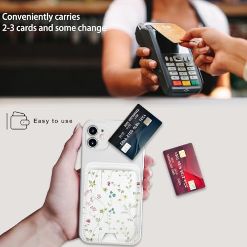 for MagSafe Wallet,Magnetic Card Holder for Phone Case - color: Green Flowers