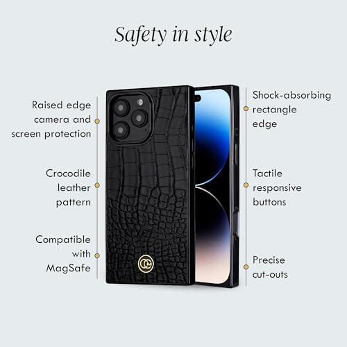COCOMII Rectangle for iPhone 16 Pro Case, Black Crocodile Leather | Compatible with MagSafe Wireless Charging, Shockproof 10ft Drop Protection, Camera & Screen Protection, Premium Glossy Finish - color: Black Crocodile Leather, size: iPhone 16 Pro (6.3")