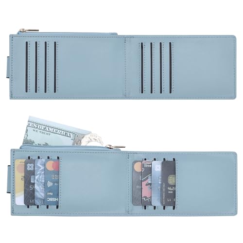 Chelmon Women's RFID Slim Card Holder Wallet | Thin Bifold Multi Card Case with Zipper Coin Pocket Purse for Women(Blue) - color: Blue