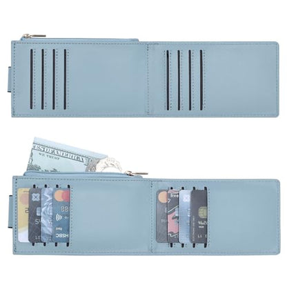 Chelmon Women's RFID Slim Card Holder Wallet | Thin Bifold Multi Card Case with Zipper Coin Pocket Purse for Women(Blue) - color: Blue