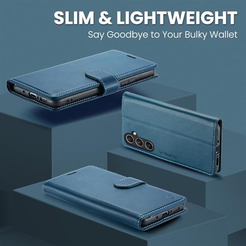 FLIPALM Wallet Case for Samsung Galaxy S25 Plus/S25+, Blue | Card Holder, RFID Blocking, PU Leather Folio Flip, Kickstand, Protective Shockproof Cover - color: Blue