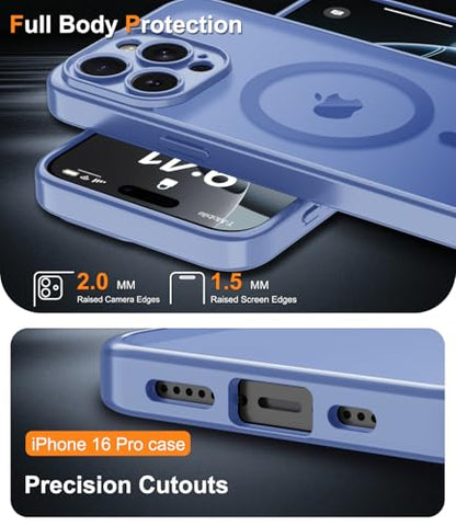 Magnetic Case for iPhone 16 Pro Case with Screen Protector+Wrist Strap | Compatible with MagSafe,Full Camera Protection,Slim Translucent Matte Phone Cover,Light Purple - color: Light Purple