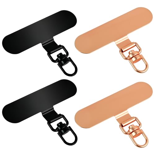 Stainless Steel Phone Tether Tab, Universal Lanyard Patch Compatible with Most Phones & Full Coverage Cases - size: 1Black+1RoseGold