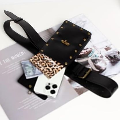 Belt Pouch Waist Bag Fanny Pack Steampunk Phone Holder Medieval Bag Leather Belt Renaissance Cosplay Costume Accessories (Tri-Black) - color: Tri-Black