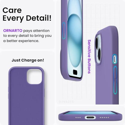 ORNARTO Compatible with iPhone 15 Case 6.1, Slim Liquid Silicone 3 Layers Full Covered Soft Gel Rubber Phone Case, Anti-Scratch Shockproof Protective Cover 6.1 Inch, Amethyst - color: Amethyst