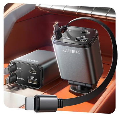 LISEN Retractable Car Charger, 84W Car Adapter USB C Fast Charger, 2 Pack - color: Grey, size: 31.5 Inch（2Pack）