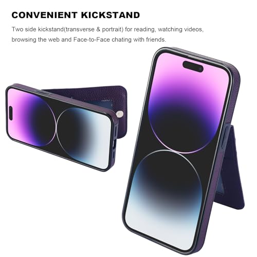 KIHUWEY for iPhone 14 Pro Max Wallet Case Card Holder, Lichee Dark Purple | Credit Card Slots, PU Leather, Kickstand, Magnetic, Flip Heavy Duty Protection Cover for Men and Women - color: Lichee Dark Purple