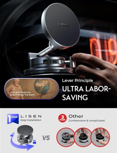 LISEN 15W MagSafe Car Mount Charger, Magnetic Wireless Car Phone Holder - color: Black, size: 1 Pack