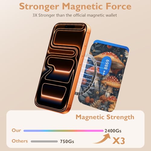 Compatible with Magsafe Wallet Magnetic Card Holder - Mushroom Phone Wallets for Women Teen Girls Cute for iPhone 17/16/15/14/13/12 Series Slim for Apple Mag RFID Magnet,Fit 3 Cards - color: Mushroom