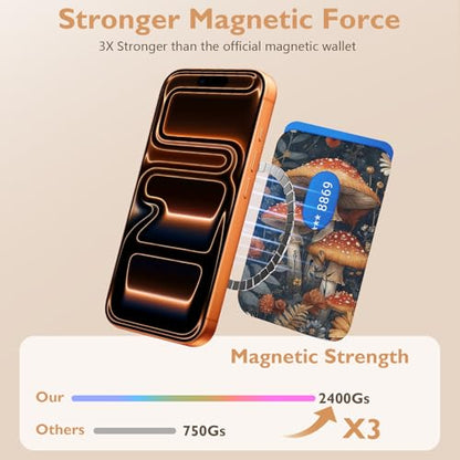 Compatible with Magsafe Wallet Magnetic Card Holder - Mushroom Phone Wallets for Women Teen Girls Cute for iPhone 17/16/15/14/13/12 Series Slim for Apple Mag RFID Magnet,Fit 3 Cards - color: Mushroom