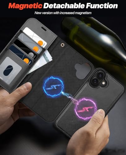 OCASE for iPhone 16 Plus Case Detachable Wallet Case with Card Holder, 2 in 1 Pu Leather Flip Folio with RFID Blocking Stand Wrist Strap Shockproof Phone Cover 6.7 Inch 2024, Graphite - color: Graphite, size: iPhone 16 Plus