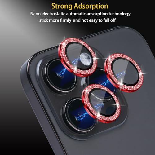 Camera Lens Protector for iPhone 15 Pro/15 Pro Max, Glitter Red - color: Glitter Red