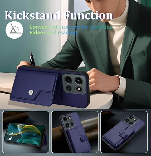 for Moto G 5G 2025 Back RFID Blocking Wallet Case, Blue | PU leather, TPU interior, 5 card slots, cash/photo pocket, magnetic clasp, kickstand, 2-layer shockproof, scratch resistant - color: Blue