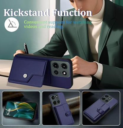for Moto G 5G 2025 Back RFID Blocking Wallet Case, Blue | PU leather, TPU interior, 5 card slots, cash/photo pocket, magnetic clasp, kickstand, 2-layer shockproof, scratch resistant - color: Blue