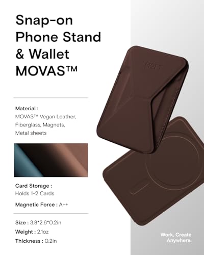 MOFT Magnetic Wallet Stand Compatible with iPhone 17/16/15/14/13/12 Series, Angle Adjustment & Magsafe Compatible MOVAS Phone Stand,Brownie - color: Brownie, size: Standard