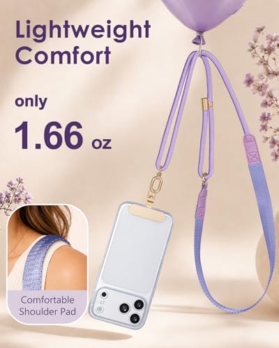 Swooflia Cell Phone Crossbody Lanyard for Women - Adjustable, Lightweight Strap with Tether Tabs for Travel Hiking Hands-Free - color: Wide Shoulder Purple