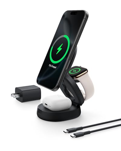 Belkin Qi2 15W Wireless Fast Charging Station, 3 in 1 iPhone Charger - color: Black, style: 3 in 1