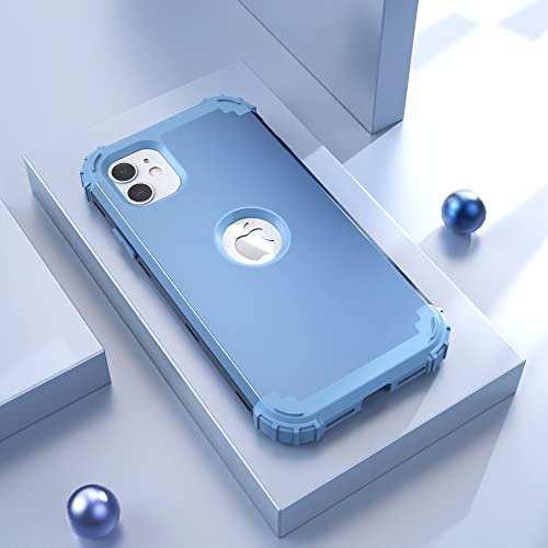 IDweel for iPhone 11 Case with Screen Protector(Tempered Glass), Hybrid 3 in 1 Shockproof Slim Fit Heavy Duty Protection Hard PC Cover Soft Silicone Bumper Full Body Case,Peace Blue/Peace Blue - color: Peace Blue/Peace Blue