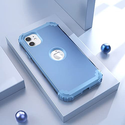 IDweel for iPhone 11 Case with Screen Protector(Tempered Glass), Hybrid 3 in 1 Shockproof Slim Fit Heavy Duty Protection Hard PC Cover Soft Silicone Bumper Full Body Case,Peace Blue/Peace Blue - color: Peace Blue/Peace Blue