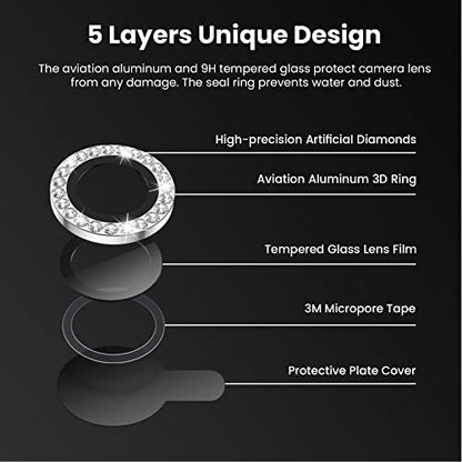 Tensea Bling Camera Lens Protector for iPhone 14 Pro/iPhone 14 Pro Max - color: B-Silver Diamond