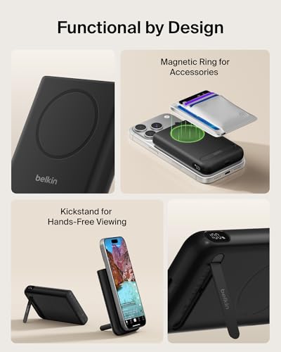 Belkin 10000mAh Qi2.2 25W MagSafe Power Bank w/Kickstand & Display - color: Black