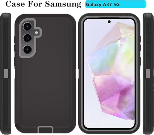 Qinmay Phone Case for Samsung Galaxy A37 5G Case with HD Screen Protector, Heavy Duty Shockproof & Dropproof 3-Layer Cover Phone Case for Galaxy A37,BlackGrey - color: BlackGrey