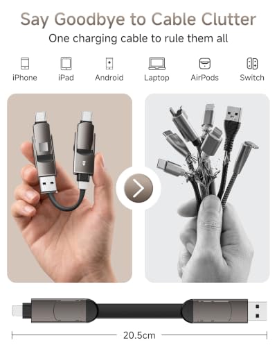 6-in-1 Keychain Charging Cable, Travel Essentials 60W PD Fast Charging Multi Charger Cable with USB-C, USB-A, L & Micro USB, Portable Magnetic Charger Cord for iPhone,iPad,MacBook,Cruise Accessories