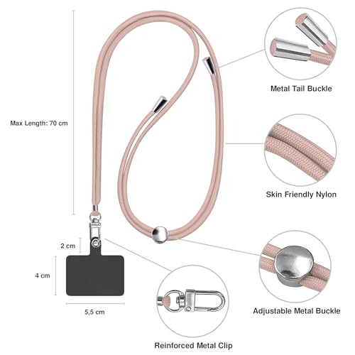 TBOC Cell Phone Lanyard [Nude Pink] - Comfortable Universal Smartphone Lanyard - Easy to Use Neck Phone Holder [Black Patch] - Adjustable Length Phone Strap Crossbody - Fits All Mobile Phones - color: Nude Pink