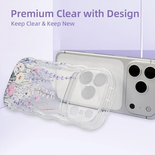 AULEEP for iPhone 17 Pro Case, Clear Cute Phone Case Floral with Curly Wave Frame Shape Design, Slim Soft Shockproof TPU Protective Phone Cover for Women, Wavy Case Girly for iPhone 17 Pro 6.3" - size: iPhone 17 Pro