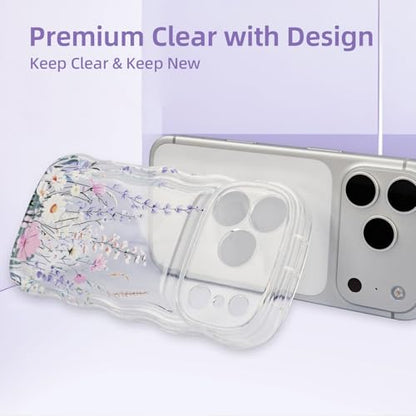 AULEEP for iPhone 17 Pro Case, Clear Cute Phone Case Floral with Curly Wave Frame Shape Design, Slim Soft Shockproof TPU Protective Phone Cover for Women, Wavy Case Girly for iPhone 17 Pro 6.3" - size: iPhone 17 Pro