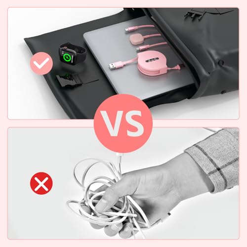 MTAKYI Retractable Multi 3-in-1 USB C+Lightning Charging Cable+Apple iWatch Charger Cable,Travel Multiple Car Charge Cord for iWatch Series 9 8 7 6 5 SE/iPhone 14 13 12 Pro/Samsung -Pink