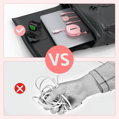 MTAKYI Retractable Multi 3-in-1 USB C+Lightning Charging Cable+Apple iWatch Charger Cable,Travel Multiple Car Charge Cord for iWatch Series 9 8 7 6 5 SE/iPhone 14 13 12 Pro/Samsung -Pink