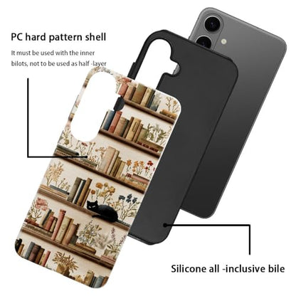 Compatible with Samsung Galaxy S26 Case,Glossy Case All-Round Protection Shockproof Anti-Scratches TPU Cover,Cases for Man Woman-Bookshelf Books Plants Cat - color: Bookshelf Books Plants Cat, size: Galaxy S26