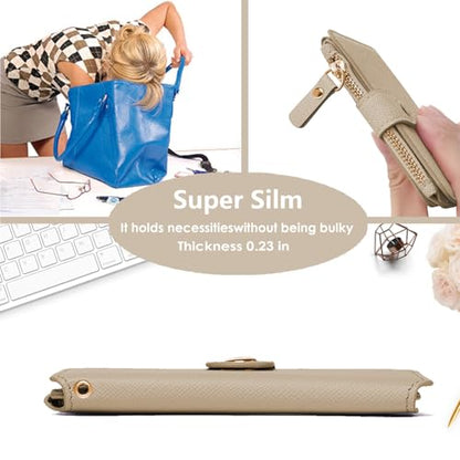 M-Plateau RFID Blocking Keychain Wallet With Leather Wrist Strap | Keychain Wristlet, Womens Card Holder with Zipper Coin Pocket and ID Window - color: Khaki