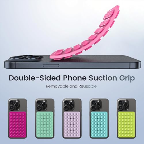 Double Sided Silicone Suction Phone Holder Mount, Silicon Accessory for iPhone and Android, Hands-Free Mirror Shower Phone Holder, TikTok Videos and Selfies (Pink+Transparent) - color: Pink+Transparent