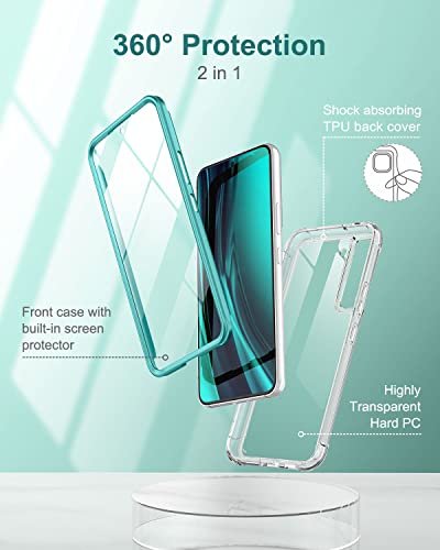 SURITCH for Samsung Galaxy S22+ Plus Clear Case 6.6" (Only), [Built-in Screen Protector] Full Body Protective Hard Shell+Soft TPU Phone Case for Samsung S22 Plus -(Green Edge) - color: Green Edge