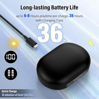 Open Ear Headphones, NEW Over Ear Earbuds with 4 ENC Noise-Canceling Mic - color: Black Purple