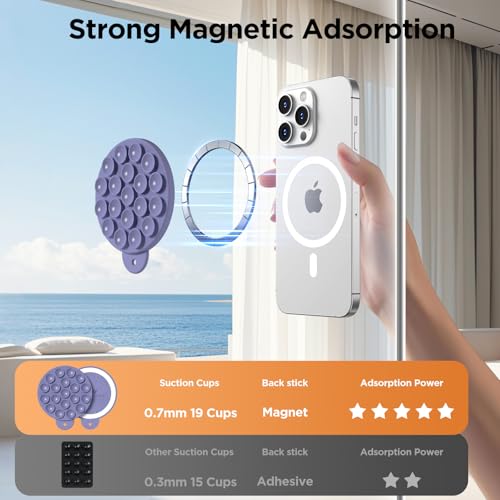 Magnetic Suction Cup Phone Mount, Compatible with MagSafe, Silicone Octo Cup Buddy Sticky Grip Holder for iPhone and Android, Removable Hands-Free Phone Stand Selfie/Video for TikTok, Lavender - color: Lavender