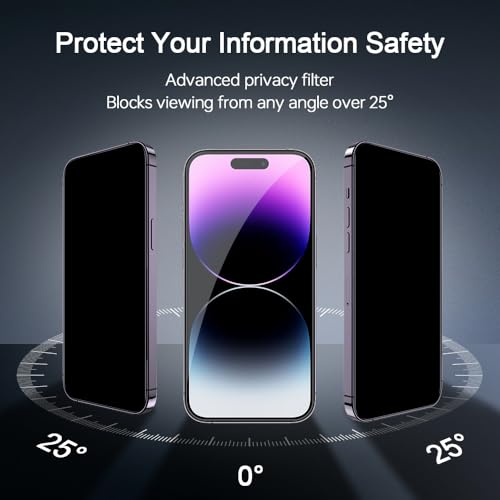 2 Packing Privacy Screen Protector for iPhone 14 Pro Max, Bubble-and-Dust-Free iPhone Anti-SPY Tempered screen protector privacy glass, Durable and Drop-Proof with 9H Hardness, Easy Installation