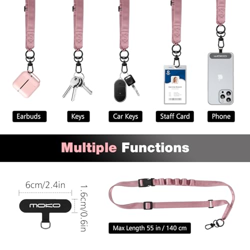 MoKo Adjustable Phone Lanyard Crossbody Strap with Detachable Quick Buckle - color: Rose Gold