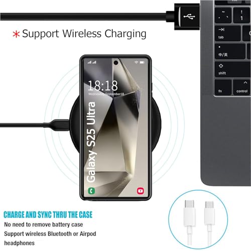 Battery Case for Galaxy S25 Ultra, 12000mAh High Capacity Portable Charger Case Rechargeable Smart Battery Pack Compatible with Galaxy S25 Ultra 6.9 inch Charging Case Support Wireless & Carplay-Black - size: for Galaxy S25 Ultra